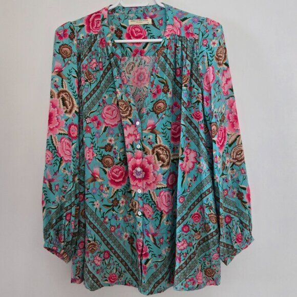 Spell Babushka Turquoise Blouse XS b129 2of3 - Picture 3 of 9